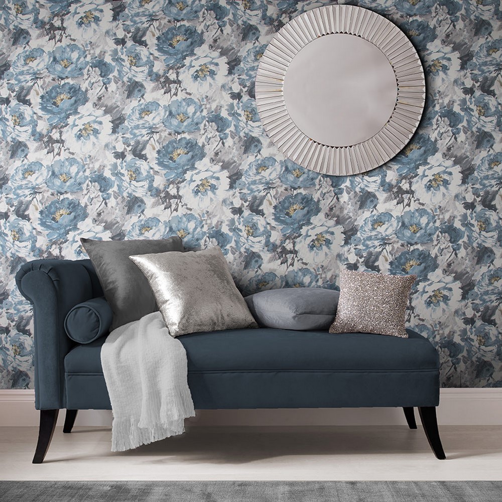 Chelsea Floral Wallpaper 103808 by Graham & Brown in Night Sky Blue